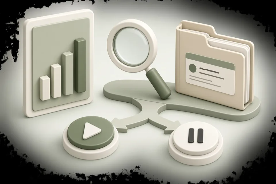 A results clipboard, magnifying glass, and evidence folder.